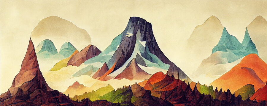 Vintage mountain landscape in fall as wallpaper illustration
