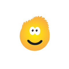 Obraz premium Smiling Emoji Design with Funny Blowsy Hair - Simple Happy Emoticon Isolated on White Background 