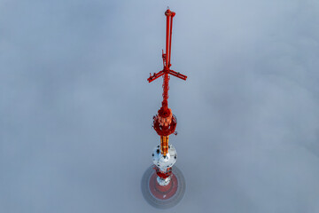 Obraz premium Aerial autumn beautiful morning fog view of Vilnius TV Tower, Lithuania