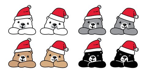 Bear vector polar bear chriatmas santa claus hat icon character cartoon logo teddy symbol doodle animal illustration isolated design