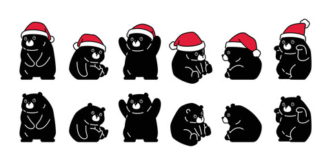 Bear vector polar bear christmas santa claus hat icon character cartoon logo teddy symbol doodle animal illustration isolated black design