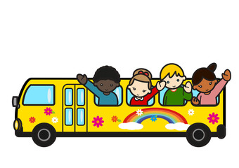 スクールバスに乗る子供たち