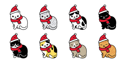 cat vector christmas icon santa claus hat scarf kitten calico logo pet breed cartoon character symbol doodle illustration design clip art