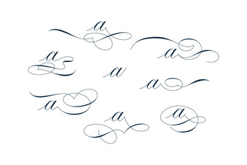 Set of calligraphic flourishes on letter a