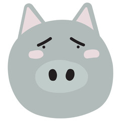 Pig Face Mood. A present of Face Sad. Cute Wildlife Animal Character Vector Illustration.