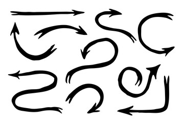 set of hand drawn arrows isolated on white background