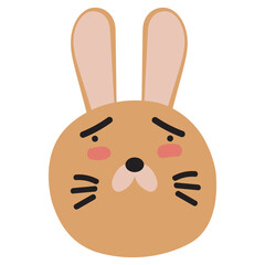 Rabbit Face Mood.  A Present of Face Sad. Cute Wildlife Animal Character Vector Illustration.