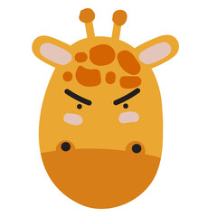 Giraffe face mood. A present of Face Angry. Cute Wildlife Animal Character Vector Illustration.