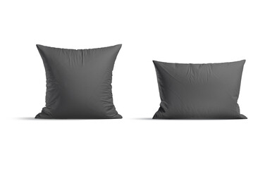 Blank black rectangular and square pillow mockup stand, front view
