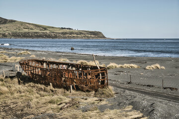 Fototapeta na wymiar Wreck of the Pacific Charger, Baring Head, New Zealand