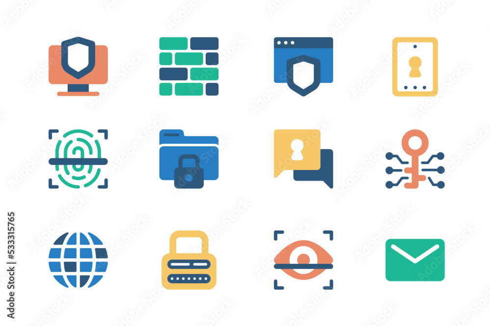 Leinwandbilder cyber security concept of web icons set in simple flat design. pack of shield, access, secure, finge
