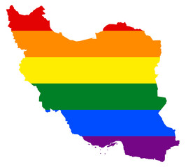 Iran map with pride rainbow LGBT flag colors