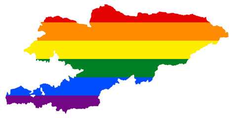 Kyrgyzstan map with pride rainbow LGBT flag colors