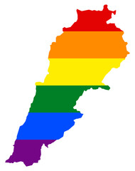 Lebanon map with pride rainbow LGBT flag colors