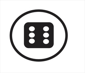 Dice six flat black color icons in round outlines