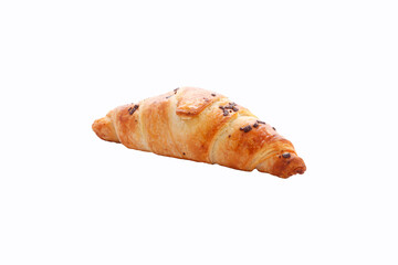 Croissant with chocolate chips. Isolated on white.