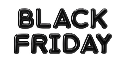 BLACK FRIDAY text on transparent background. Foil balloons letters, cut out. Special offer, good price, deal, shopping time. Black friday sale. Discount. 3d rendering.
