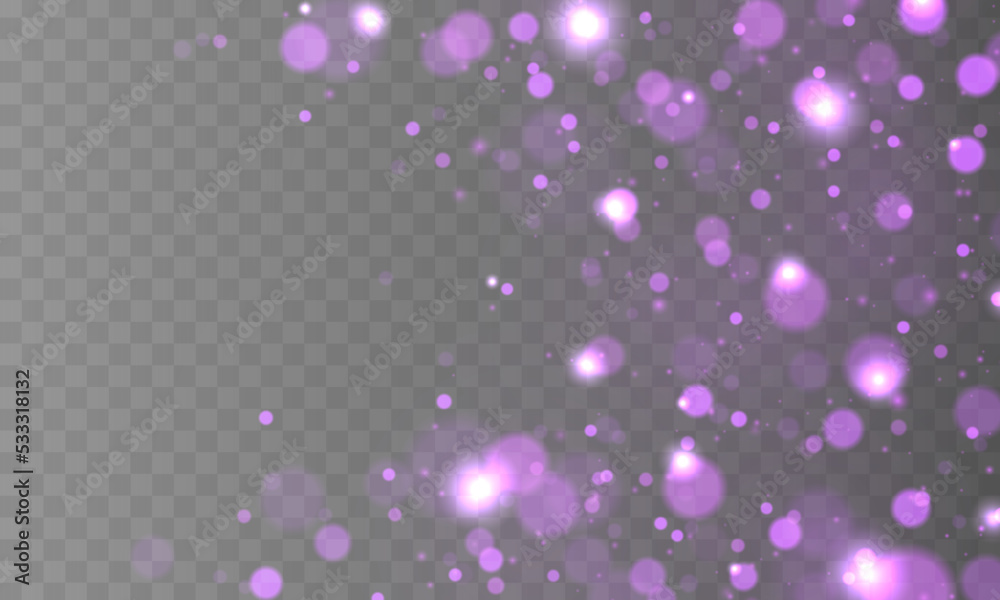 Poster colorful purple bokeh effect. abstract christmas texture glitter blur. pink sparks vector firework e