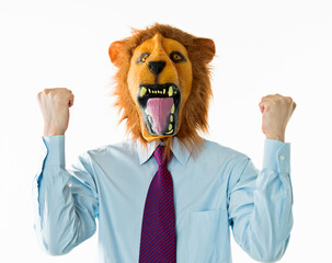 Businessman with head of lion on white background