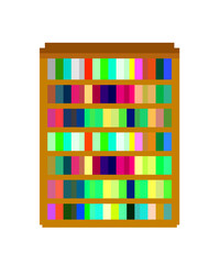 Pixel art illustration of a bookshelf