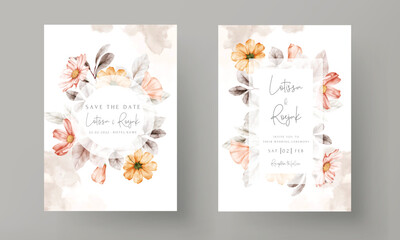Frames of watercolor flowers on wedding invitation card