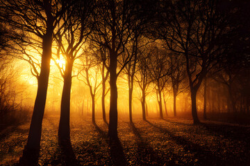 Sunlight in an autumn forest. 