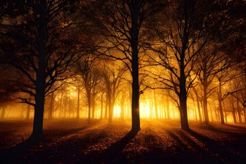 Fototapeta premium Sunlight in an autumn forest. 
