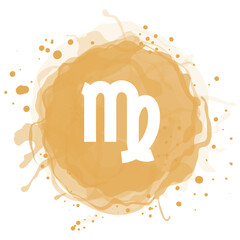 Virgo zodiac sign. Horoscope. Thick line icon on watercolor blot. Astrology