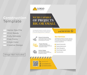 Corporate construction tools cover a4 template and flat icons for a report and brochure design, flyer, banner, leaflets decoration for printing and presentation vector 