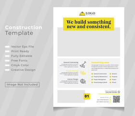 Corporate construction tools cover a4 template and flat icons for a report and brochure design, flyer, banner, leaflets decoration for printing and presentation vector 