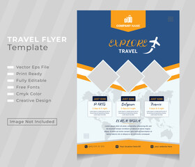Travel flyer or poster brochure design layout. 3 colorful Travel flyer template for travel agency