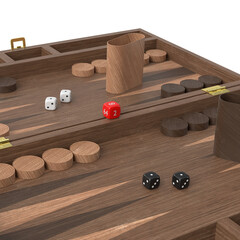3d rendering illustration of a backgammon board game set up
