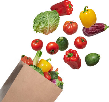 Fresh vegetables in recyclable paper bag