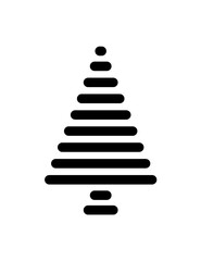 Black flat Christmas tree decoration, simple flat decorative illustration. PNG with transparent background