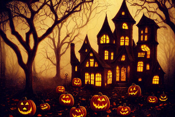 Fototapeta na wymiar Halloween in a haunted forest. 