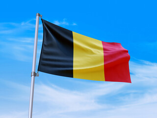 Beautiful belgium flag waving with sky background - 3D illustration - 3D render