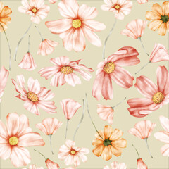 hand drawing elegant watercolor floral seamless pattern