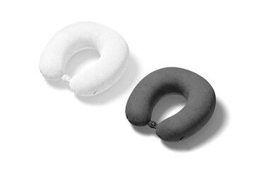 Blank black and white travel pillow mockup, side view