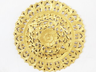 Flowers carved from wood on white background