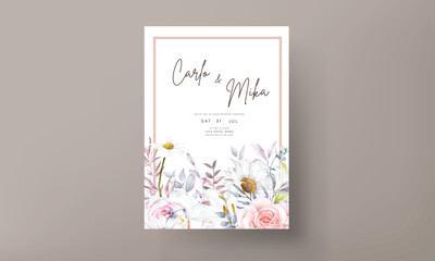 romantic hand drawn watercolor floral invitation card template