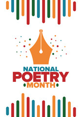 National Poetry Month in April. Poster with handwritten lettering. Poetry Festival in the United States and Canada. Literary events and celebration. Greeting card, invitation, banner or background