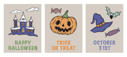 Halloween symbols hand drawn illustrations

