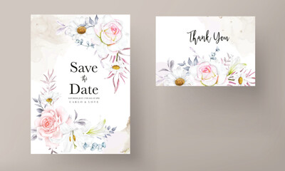 Fototapeta na wymiar romantic hand drawn watercolor floral invitation card template