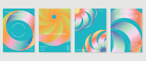 Abstract fluid gradient background vector. Futuristic style cover template with geometric shapes, retro color, rainbow. Modern vibrant wallpaper design for banner, poster, flyer, presentation, card.
