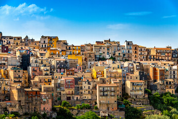 Fototapeta premium Cityscape on the old town of Centirupe on the island of Sicily, Italy