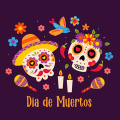 
Sugar skulls of a woman and a man, Day of the dead, 