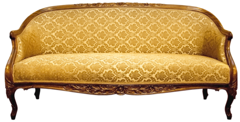 Classic antique sofa with decorative damask pattern fabric isolated