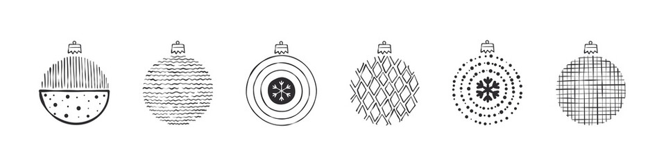 Christmas tree decorations. Hand drawn images. Xmas signs. Christmas decorations. Vector images