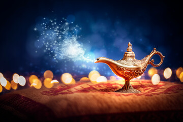 Aladdins Genie lamp magic background - obrazy, fototapety, plakaty