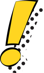 Exclamation mark with halftone shadows. Exclamation illustration in comic style.
